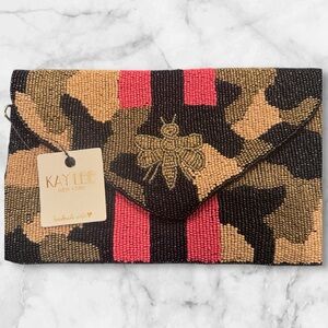 Kaylee New York Beaded Bee Clutch – Optional Gold Chain – New